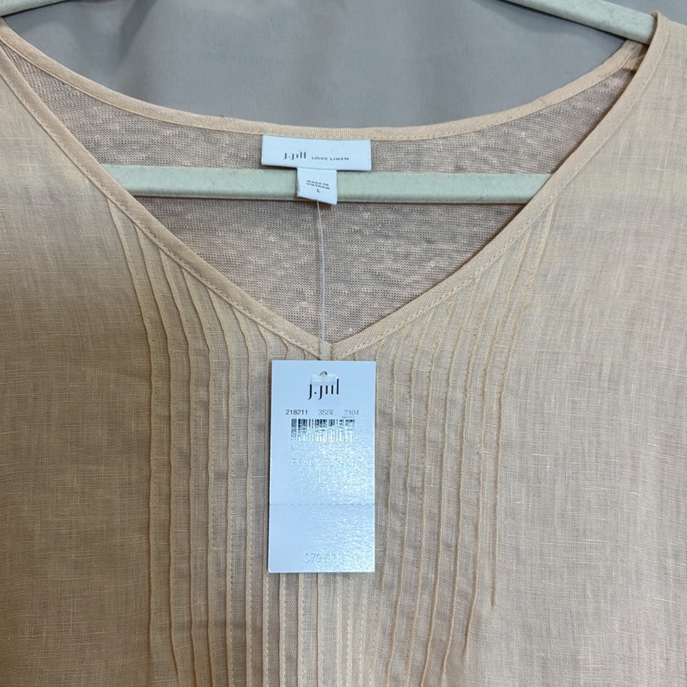 J.Jill Linen Mixed Media Pintuck Tunic top in Peach Blush, Size Large, NWT - Picture 3 of 8